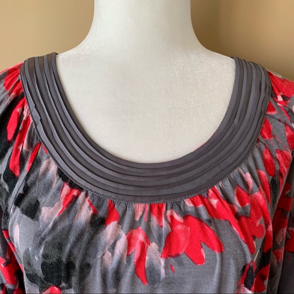 Elle Small Gray Pink Flower Floral Shirt Top - Picture 3 of 4